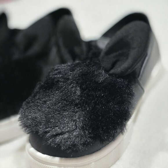 Nina Bunny Ear Slip-On Shoes ✦ Black Faux Fur Toddler Flats ✦ Whimsical Girls 10 - Picture 4 of 12
